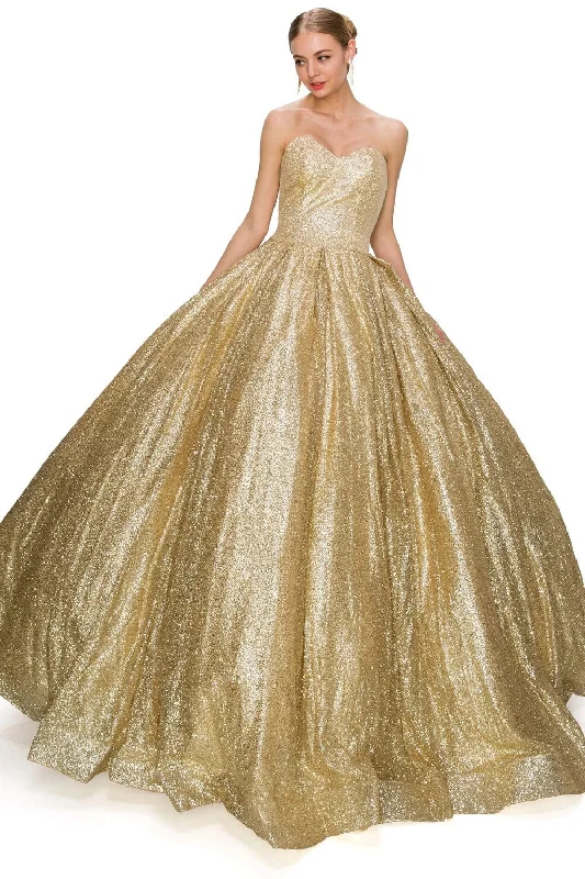 You'Ll Love Us Because Gold Glitter Strapless Ball Gown by Cinderella Couture 8010J