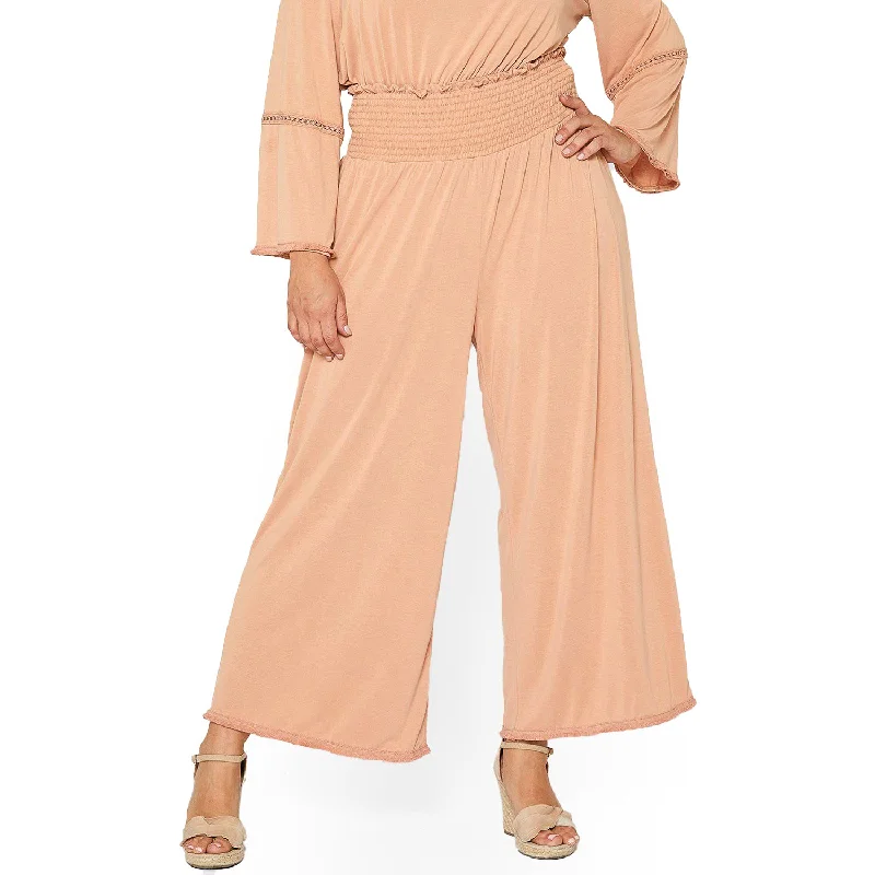Current Trends Plus Size Smocked Waist Wide Leg Palazzo Pants in Apricot