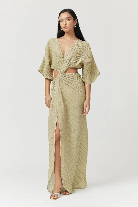 From Casual To Classy Stevie Cross-Over Midi Dress - Gold