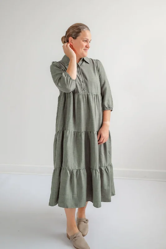Fashion For Every Occasion Windsor Button Midi Dress in Basil - FINAL SALE