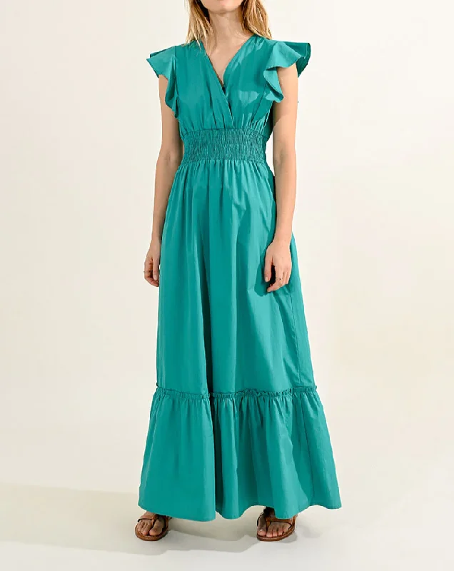 Stylish Spring Fashion Ruffled V-Neck Maxi Dress