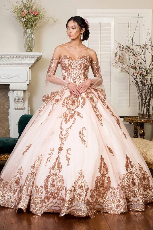 Browse Our Top Products Sequin Print Strapless Ball Gown by Elizabeth K GL1914