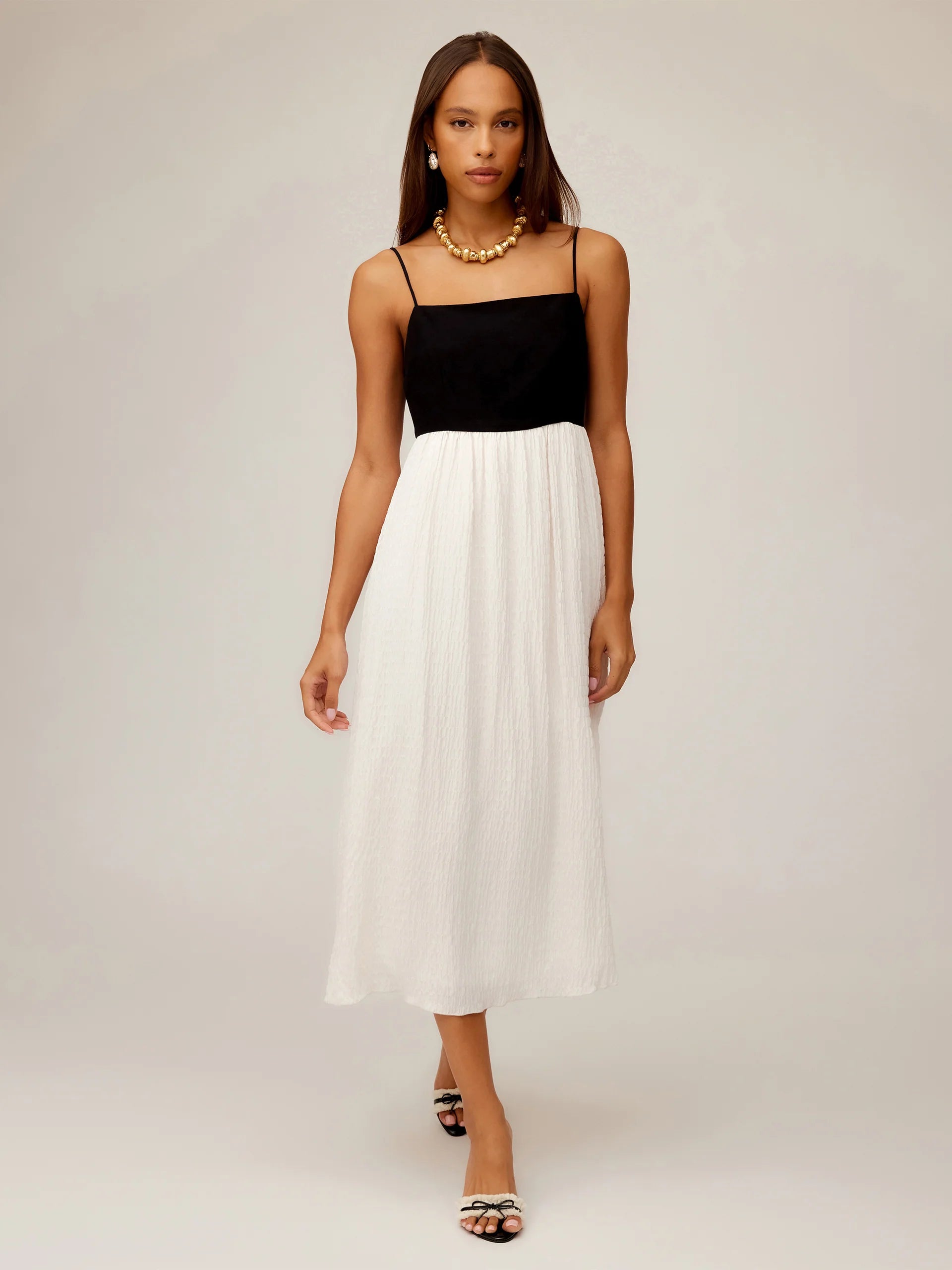 Holiday Attire Sale Anetta Contrast Midi Dress Cream/Black