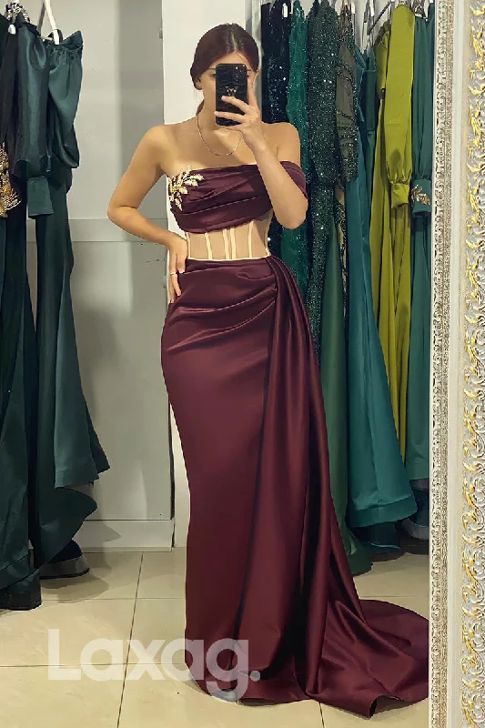 Wardrobe Update 14772 - Strapless Bone Bodice Pleated Prom Party Gown With Overskirt Wardrobe Update 14772 - Strapless Bone Bodice Pleated Prom Party Gown With Overskirt