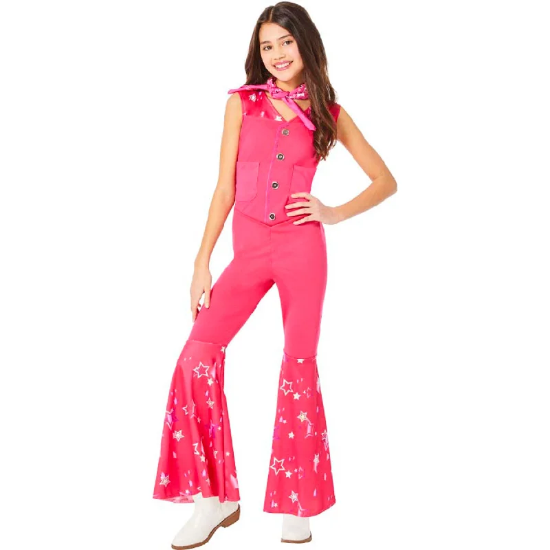 Seasonal Fashion Barbie Cowgirl Costume for Kids, Pink Jumpsuit and Bandana