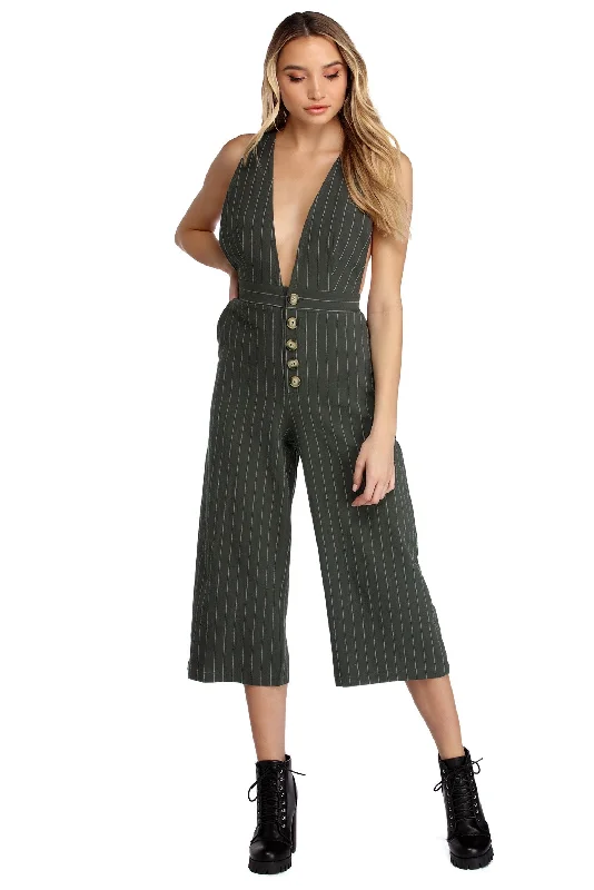 Flowing Silhouette Trendsetter In Stripes Culotte Jumpsuit