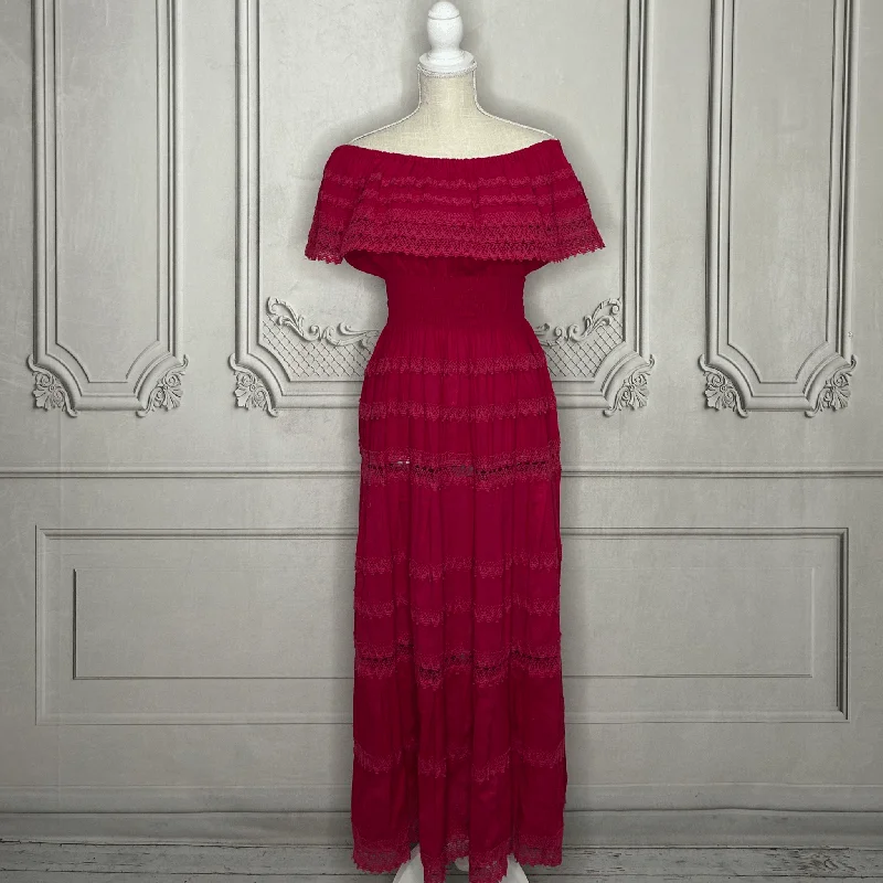 Unbeatable Prices Off Shoulder Gauze Laced Midi Dress