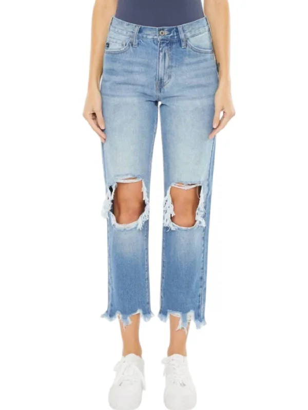 Exclusive Discount High Rise Mom Relax Fit Denim Jeans In Blue