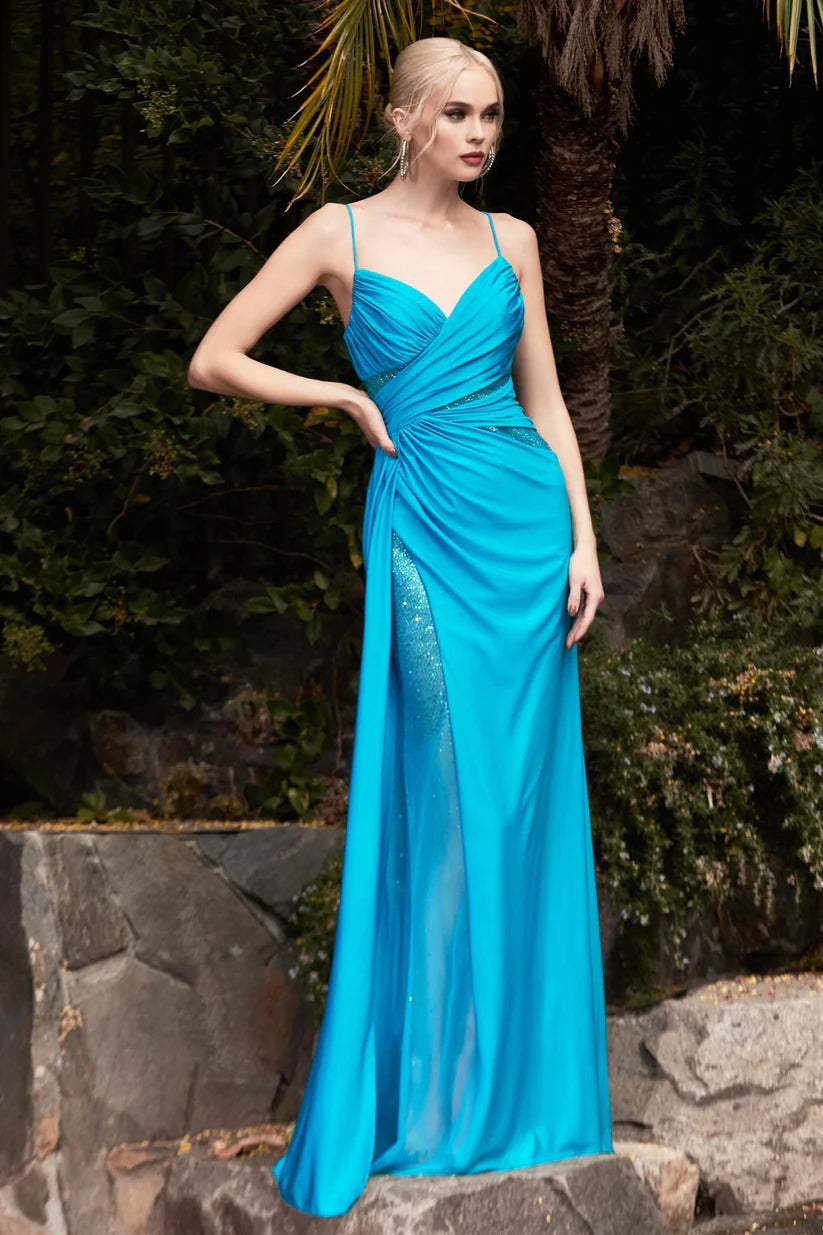 Coastal Beach - Inspired Style Ladivine CDS410 Size 6 Teal Long Fitted Teal Jersey Sheer Crystal Slit Overskirt prom dress Pageant Gown Coastal Beach - Inspired Style Ladivine CDS410 Size 6 Teal Long Fitted Teal Jersey Sheer Crystal Slit Overskirt prom dress Pageant Gown