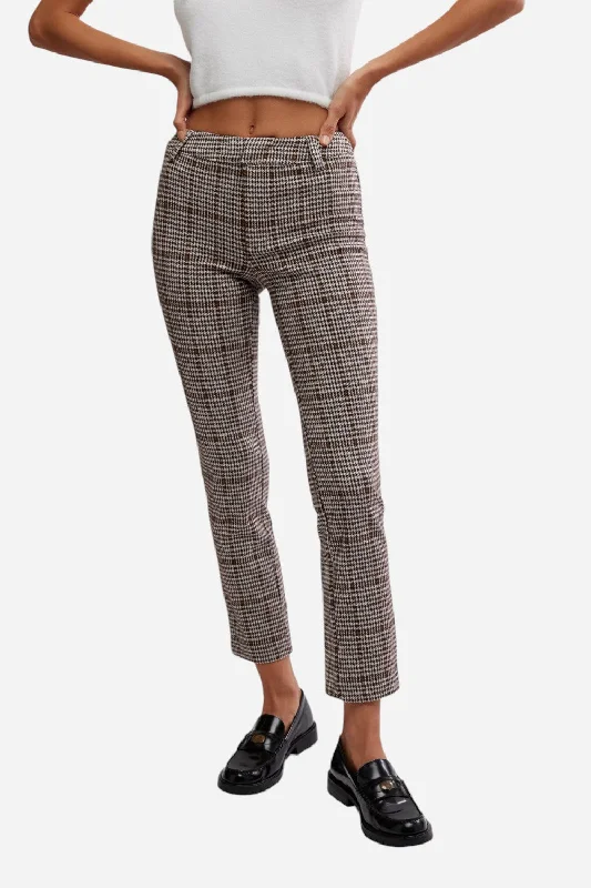 Polished Finish Free People Molly Plaid Slim Pant in Neutral Combo