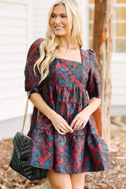 Rustic Countryside Charm Look Care For You Navy Blue Floral Dress