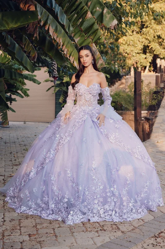 Additional Time-Limited Offers 3D Floral Strapless Bell Sleeve Ball Gown by Juliet JT1459J