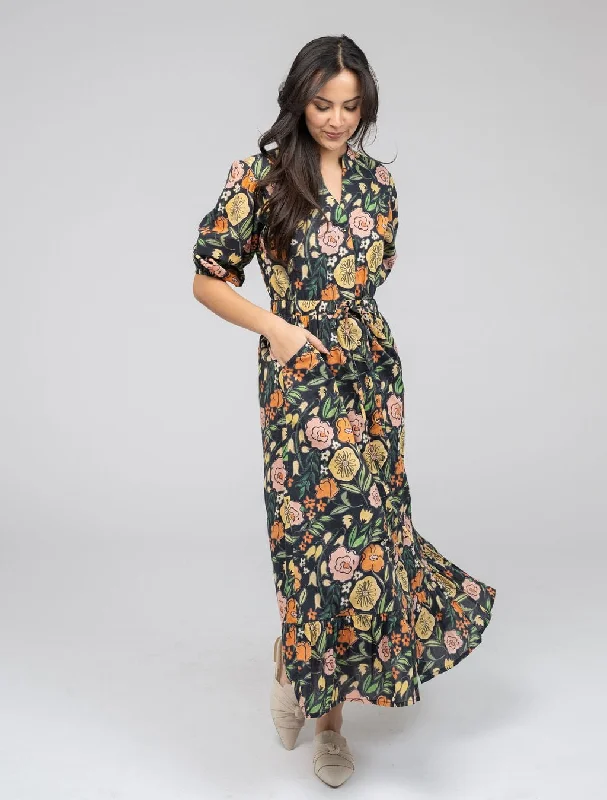 Alluring Design The Lily Midi Dress | Black Fall Garden