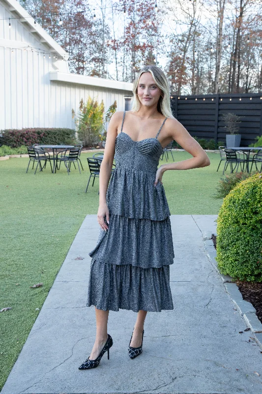 Flash Deals Kenna Metallic Midi Dress, Silver