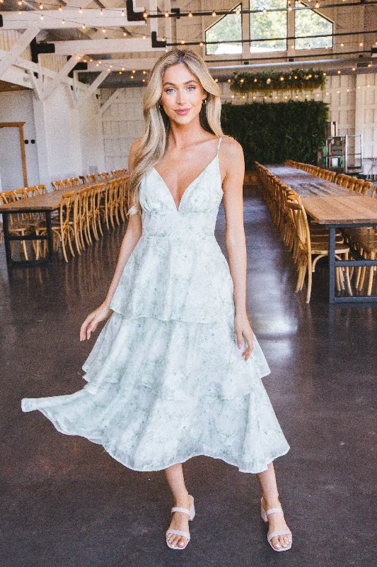 Limited Quantities Mary Low V-Neck Midi Dress, Green/Blue