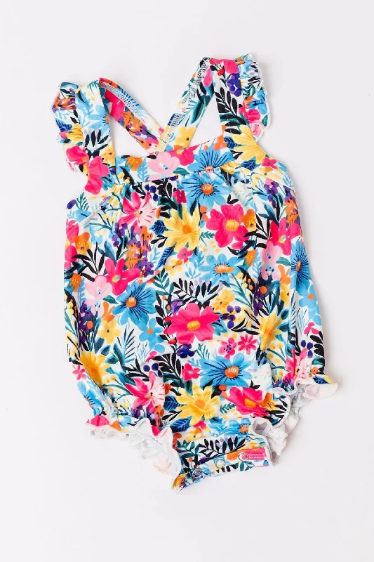 Polished Finish Petal Paradise Ruffle Cross Back Romper
