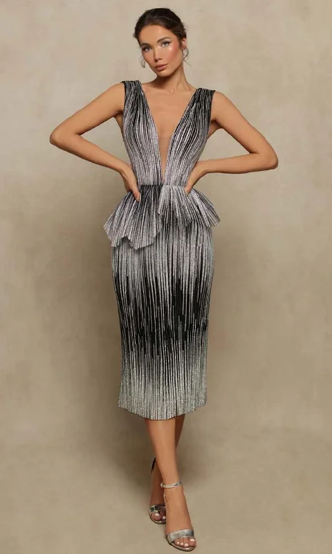 Stylish Looks Tarik Ediz - 98026 Glittered Peplum Midi Dress