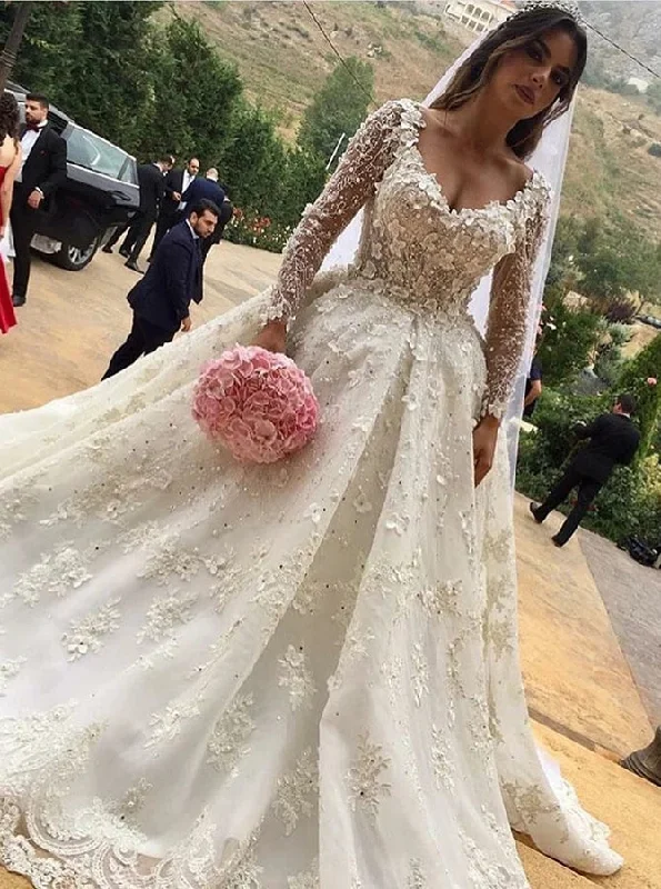 Buy More, Save More V-Neck Long Sleeves Ball Gown Wedding Dress with Appliques OW642 Buy More, Save More V-Neck Long Sleeves Ball Gown Wedding Dress with Appliques OW642