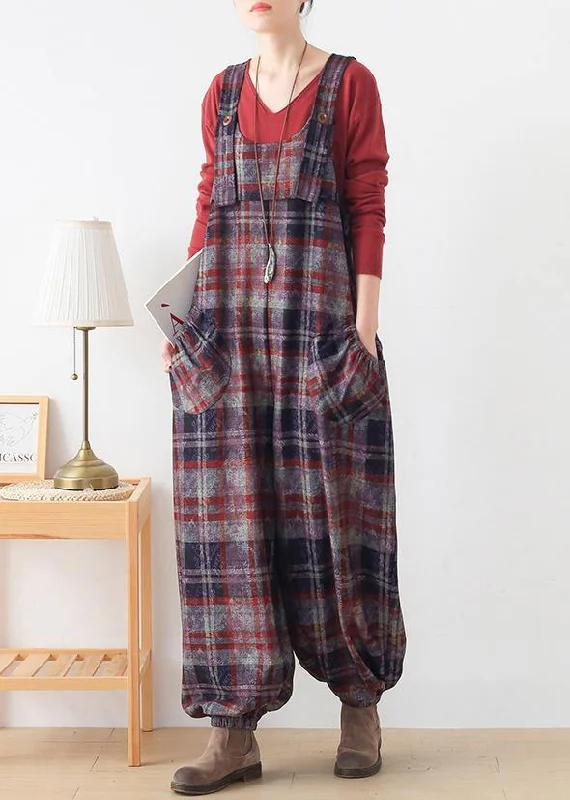 Limited Styles High end original Jumpsuit fashion red check strap Jumpsuit