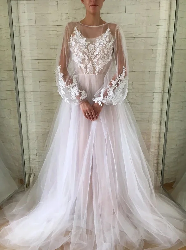 Wardrobe Refresh Gorgeous Long A-line Bateau Puff Sleeves Tulle Wedding Dress With Appliques Wardrobe Refresh Gorgeous Long A-line Bateau Puff Sleeves Tulle Wedding Dress With Appliques