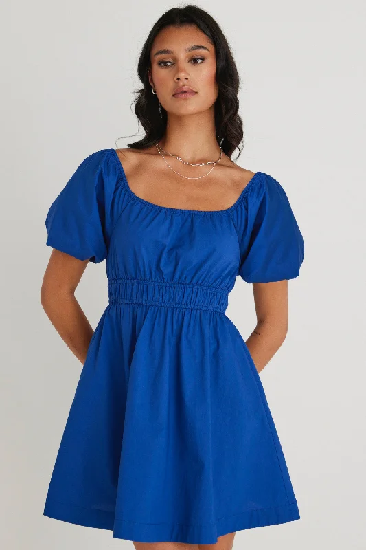 Hot Trends Blossom Azure Puff Sleeve Mini Dress