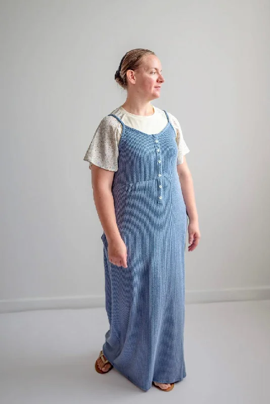 Ends Soon Leanna Ribbed Maxi Dress in Denim Blue - FINAL SALE