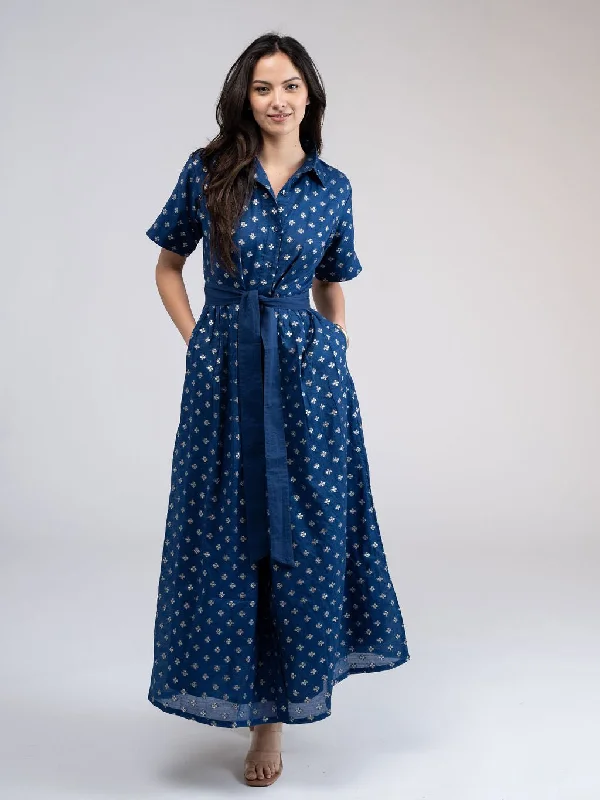Save On Classic Elegant Styles The Elle Maxi Dress | Blue & Gold Lurex