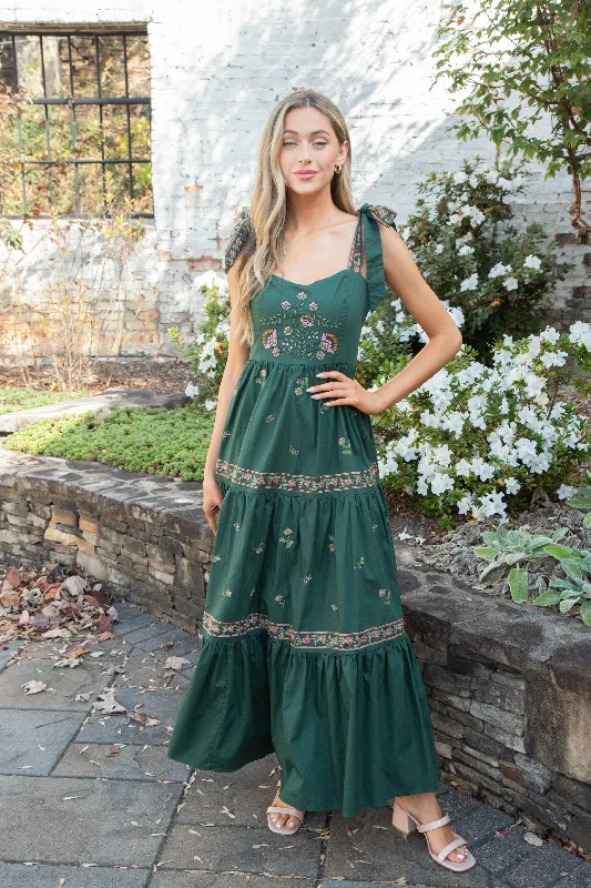 Chic Style Lakyn Embroidered Maxi Dress, Hunter Green