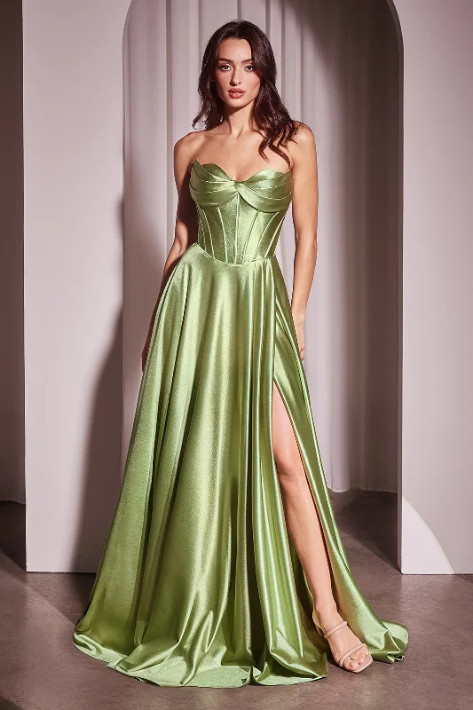 Hot Trends Satin Strapless A-line Slit Gown by Ladivine CD378