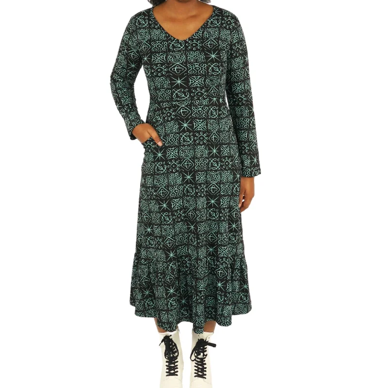 Boho - Chic Festival - Ready Style Cymatic Harmony Frill Long Midi Dress (With Waist Seam) [FINAL SALE]
