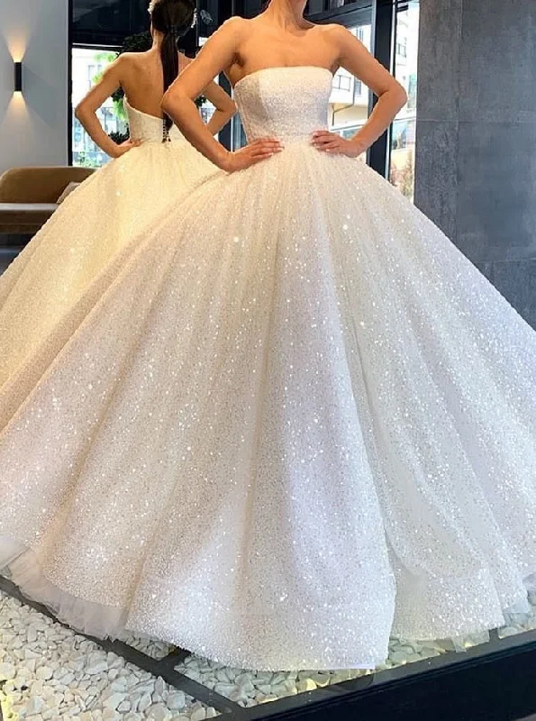 Effortless Comfort Glitter Strapless Ball Gown Wedding Dresses Sparkly Bridal Gown OW673 Effortless Comfort Glitter Strapless Ball Gown Wedding Dresses Sparkly Bridal Gown OW673