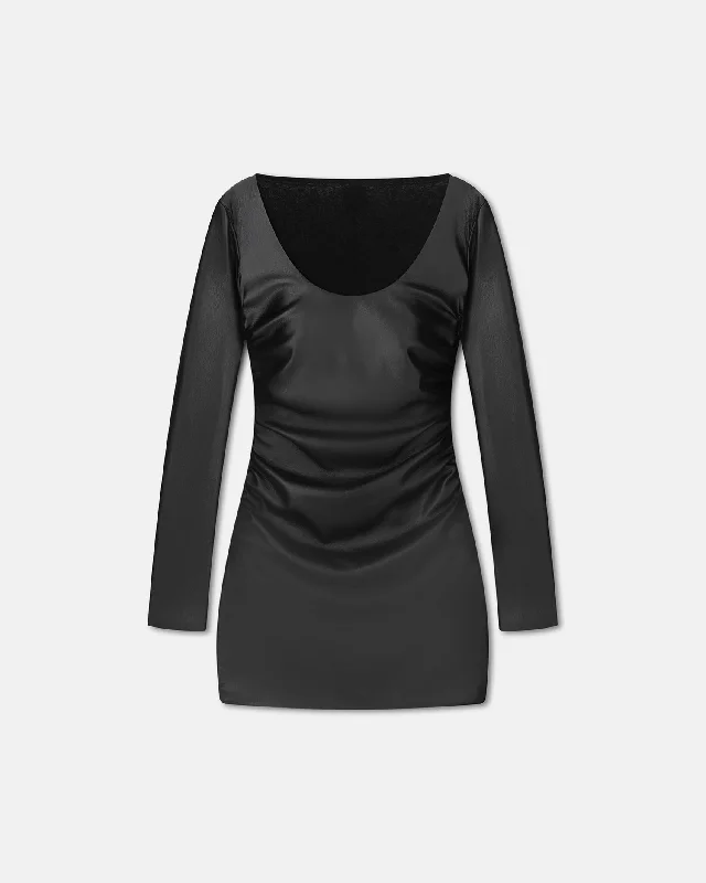 Style Without Limits Sosha - Ruched Okobor™ Alt-Leather Mini Dress - Black