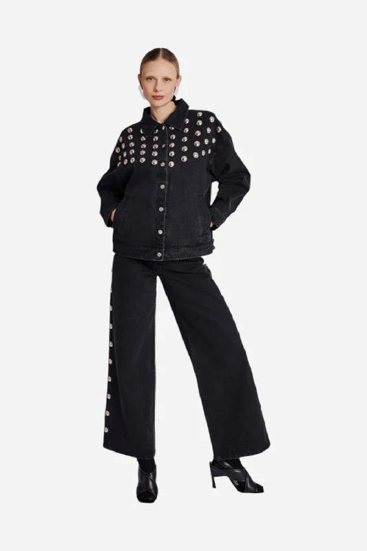 Luxe Layering Bernice Memphis Studded Jeans in Black