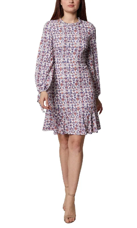 Latest Trends BCBG Generation GU07D10 - Printed Fabric Long Sleeve Midi Dress