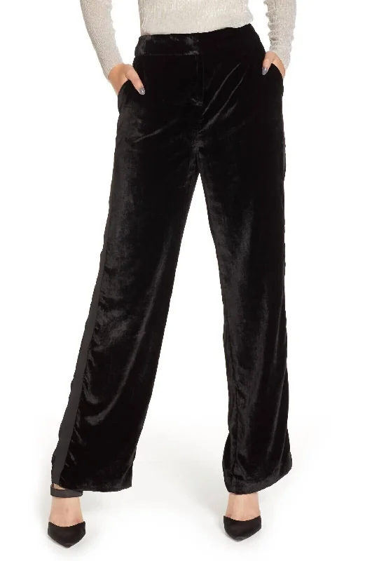 Summer Fashion Velvet High Rise Wide Leg Trousers In Black