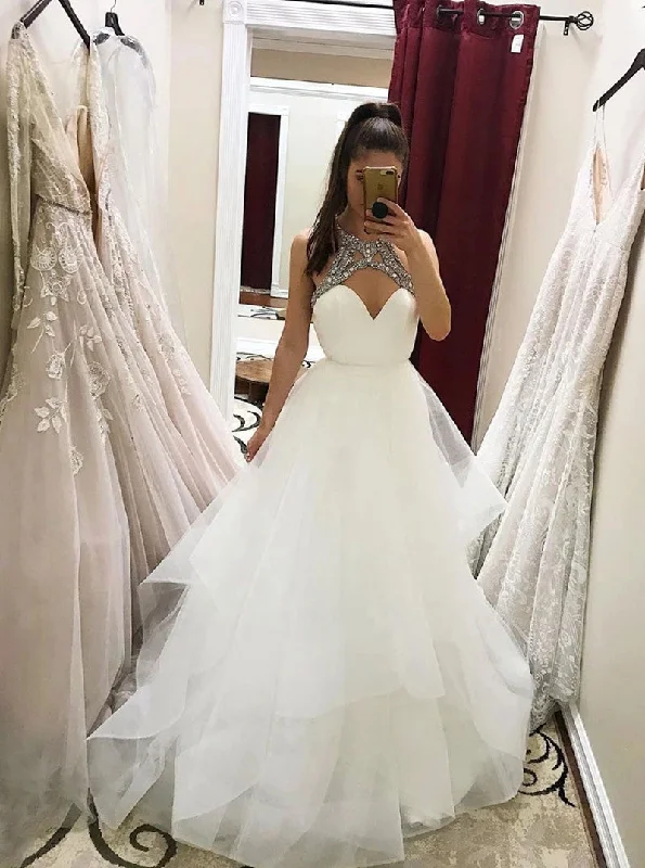 Mid Season Sale Gorgeous A-line White Tulle Beaded Long Prom Wedding Dresses OW643 Mid Season Sale Gorgeous A-line White Tulle Beaded Long Prom Wedding Dresses OW643