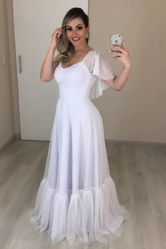 Classic Appeal Prom Dresses Beautiful Open Back Beach Wedding Dress, Cap Sleeve Bridal Gown cg12673 Classic Appeal Prom Dresses Beautiful Open Back Beach Wedding Dress, Cap Sleeve Bridal Gown cg12673