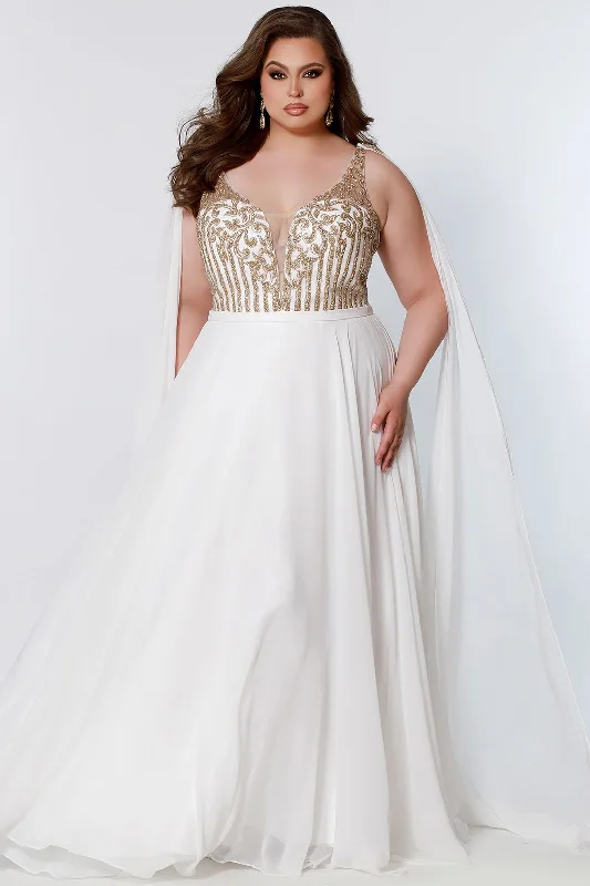 Buy More, Save More Sydney's Closet SC7331 Size 16 Ivory Gold Long Pageant Gown Cape Plus Size Prom Dress Buy More, Save More Sydney's Closet SC7331 Size 16 Ivory Gold Long Pageant Gown Cape Plus Size Prom Dress