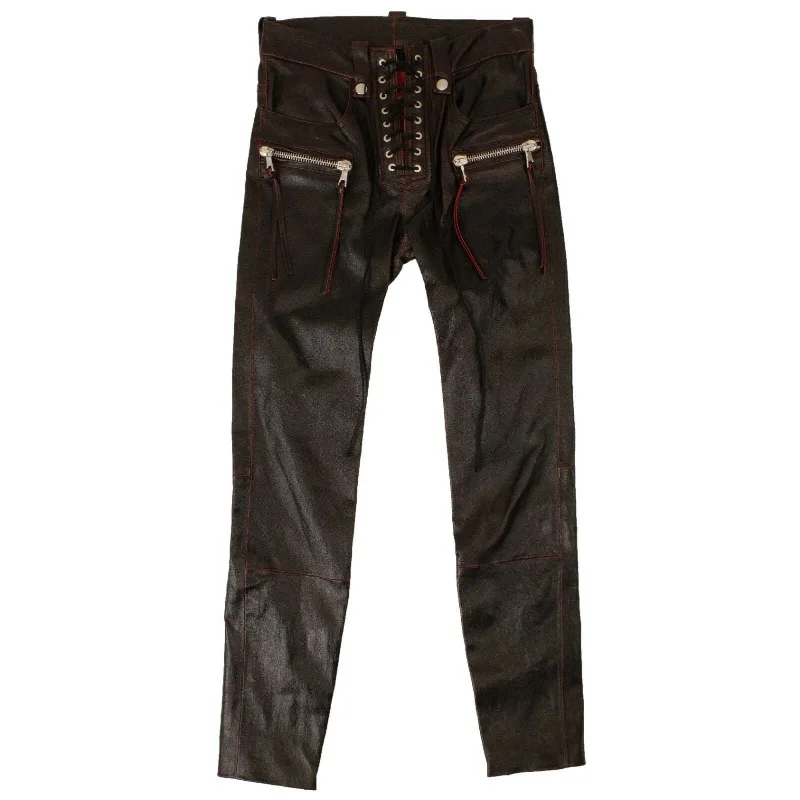 Great Deals On Ethnic Cultural Wear Unravel Project Leather Lace Up Detail Pants - Black/Red