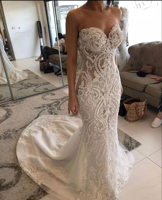 Save On Inspired Styles Elegant Sweetheart Tulle Lace Mermaid Wedding Dress Trailing prom dress cg23538 Save On Inspired Styles Elegant Sweetheart Tulle Lace Mermaid Wedding Dress Trailing prom dress cg23538