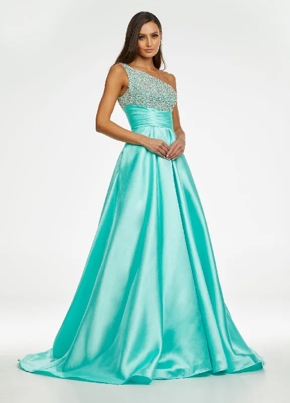 Holiday Attire Sale Ashley Lauren 11149 Size 8 Aqua One Shoulder Ball Gown Prom Dress with Embellished Bodice Holiday Attire Sale Ashley Lauren 11149 Size 8 Aqua One Shoulder Ball Gown Prom Dress with Embellished Bodice