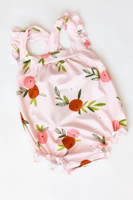 Dreamy Aesthetic Tangerine Ruffle Cross Back Romper