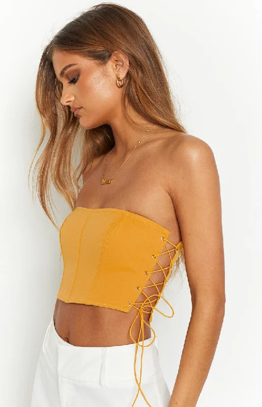 Feminine Soft - Hued Look Serendipity Yellow Strapless Corset Top