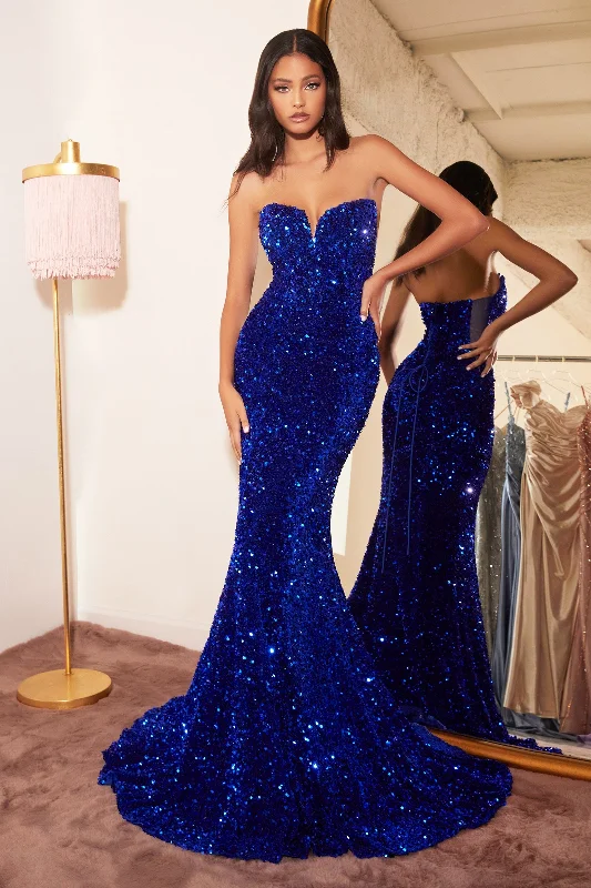 Discover Promotions Fitted Strapless Sequin Gown by Cinderella Divine CH151