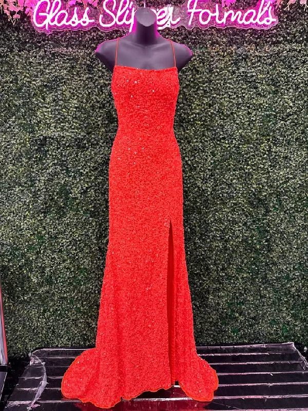 High End Women's Wear Amarra 94282 Size 2 Neon Orange Long Fitted Sequin Backless Corset Slit Prom Dress Scoop Neck Formal Pageant Gown High End Women's Wear Amarra 94282 Size 2 Neon Orange Long Fitted Sequin Backless Corset Slit Prom Dress Scoop Neck Formal Pageant Gown