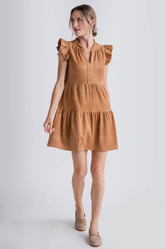 Sophisticated Fashion Skies Are Blue Faux Suede Tiered Mini Dress