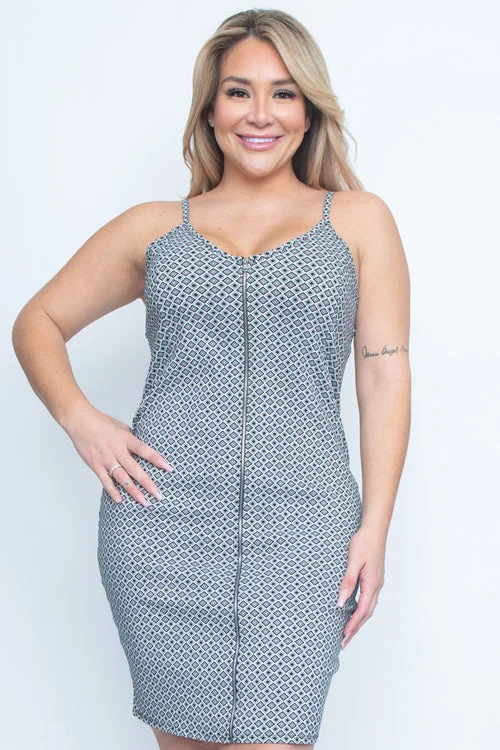 Clearance Event Plus Size V-Neck Spaghetti Strap  Midi Dress  With Long Zipper (ZA1774P)