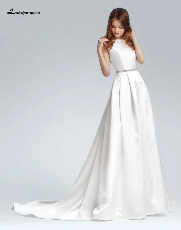 Final Clearance Roycebridal A-line satin Wedding Dresses with sashes Sexy African
