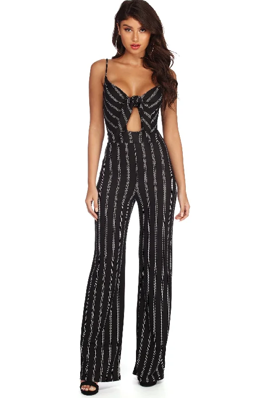 Trendy Street Style Stand Out Striped Tie Front Jumpsuit