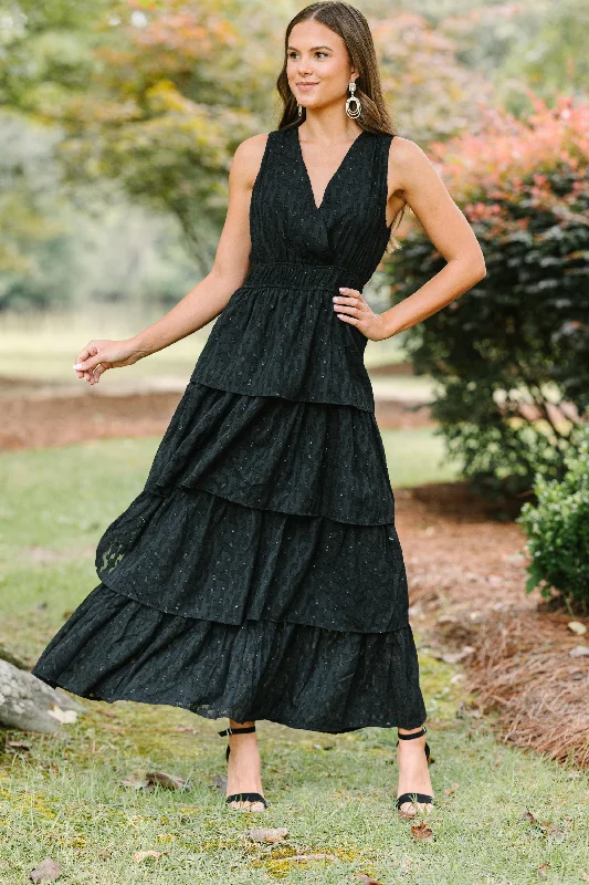 Holiday Sale Living The Dream Black Tiered Midi Dress